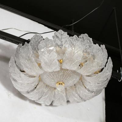 Modernist Hand Blown Murano Translucent Glass Foglia Leaf Flushmount Chandelier