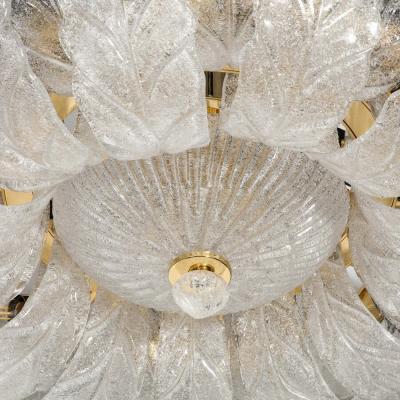 Modernist Hand Blown Murano Translucent Glass Foglia Leaf Flushmount Chandelier