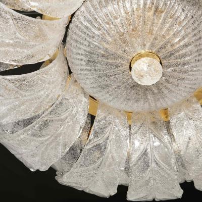 Modernist Hand Blown Murano Translucent Glass Foglia Leaf Flushmount Chandelier