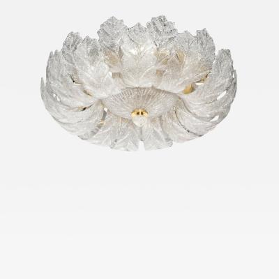 Modernist Hand Blown Murano Translucent Glass Foglia Leaf Flushmount Chandelier