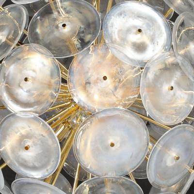 Modernist Hand Blown Opalescent Murano Glass Disk Chandelier w Brass Fittings