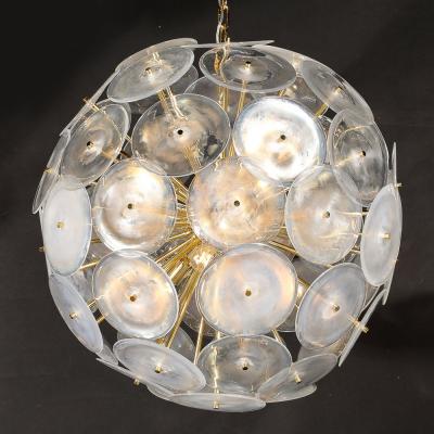 Modernist Hand Blown Opalescent Murano Glass Disk Chandelier w Brass Fittings