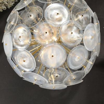 Modernist Hand Blown Opalescent Murano Glass Disk Chandelier w Brass Fittings