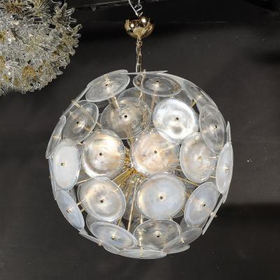 Modernist Hand Blown Opalescent Murano Glass Disk Chandelier w Brass Fittings