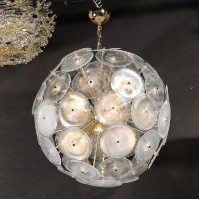Modernist Hand Blown Opalescent Murano Glass Disk Chandelier w Brass Fittings