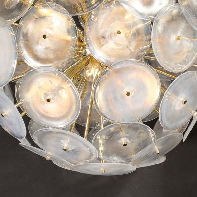 Modernist Hand Blown Opalescent Murano Glass Disk Chandelier w Brass Fittings