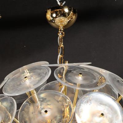 Modernist Hand Blown Opalescent Murano Glass Disk Chandelier w Brass Fittings