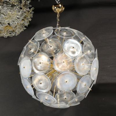 Modernist Hand Blown Opalescent Murano Glass Disk Chandelier w Brass Fittings