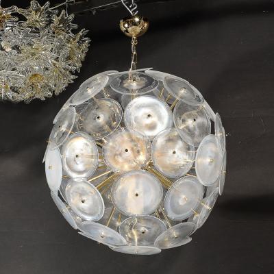 Modernist Hand Blown Opalescent Murano Glass Disk Chandelier w Brass Fittings