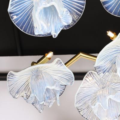 Modernist Hand Blown Opalescent Murano Glass Reverse Bloom Brass Flush Mount