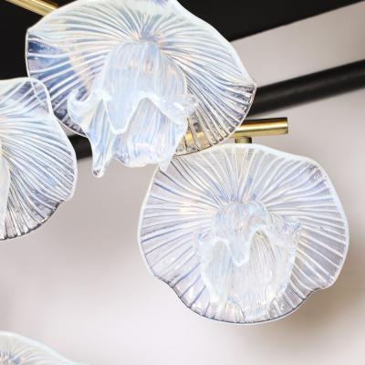 Modernist Hand Blown Opalescent Murano Glass Reverse Bloom Brass Flush Mount