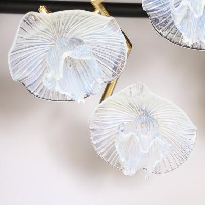 Modernist Hand Blown Opalescent Murano Glass Reverse Bloom Brass Flush Mount