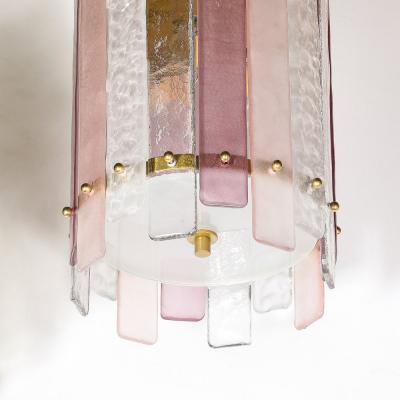 Modernist Hand Blown Rose and Clear Murano Glass Paneled Cylindrical Chandelier