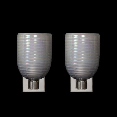 Modernist Hand Blown Smoked Cerulean Hive Murano Glass Nickel Fitted Sconces