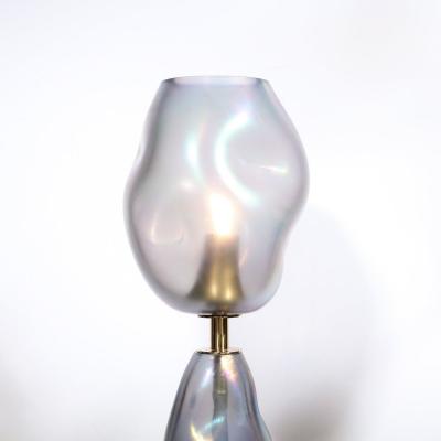 Modernist Hand Blown Smoked Cobalt Murano Glass Brass Torchiere