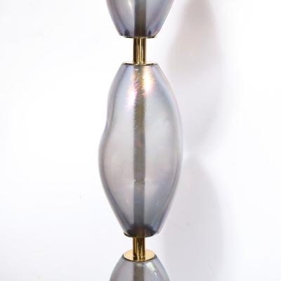 Modernist Hand Blown Smoked Cobalt Murano Glass Brass Torchiere