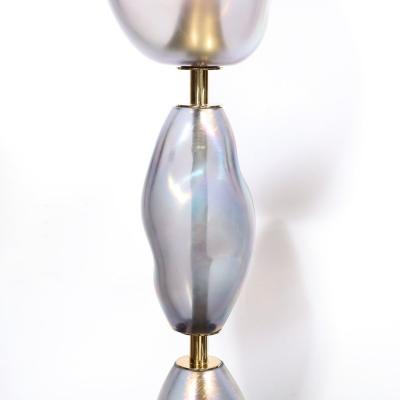 Modernist Hand Blown Smoked Cobalt Murano Glass Brass Torchiere