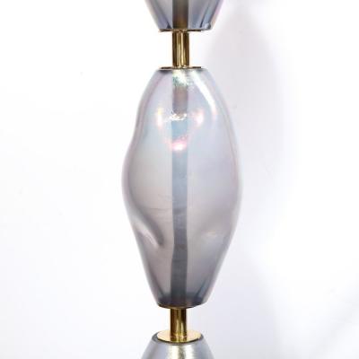 Modernist Hand Blown Smoked Cobalt Murano Glass Brass Torchiere