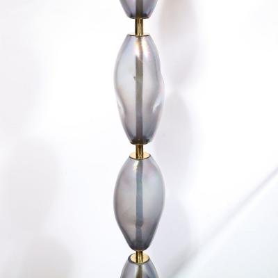 Modernist Hand Blown Smoked Cobalt Murano Glass Brass Torchiere