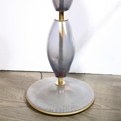 Modernist Hand Blown Smoked Cobalt Murano Glass Brass Torchiere