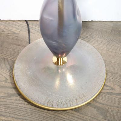 Modernist Hand Blown Smoked Cobalt Murano Glass Brass Torchiere