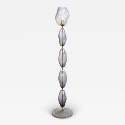 Modernist Hand Blown Smoked Cobalt Murano Glass Brass Torchiere