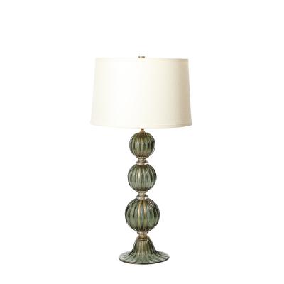 Modernist Hand Blown Smoked Emerald Murano Glass Fluted Stacked Ball Table Lamps