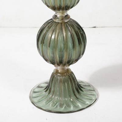 Modernist Hand Blown Smoked Emerald Murano Glass Fluted Stacked Ball Table Lamps