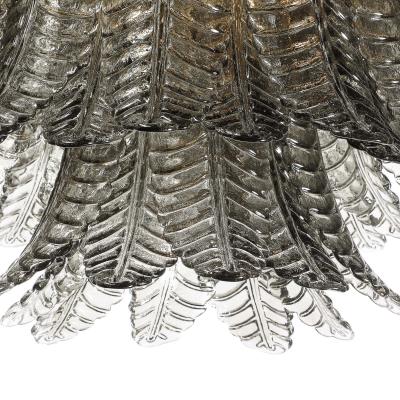 Modernist Hand Blown Smoked Gray Murano Glass 3 Tier Reeded Feather Chandelier