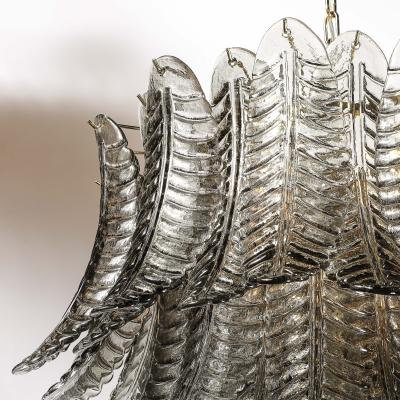 Modernist Hand Blown Smoked Gray Murano Glass 3 Tier Reeded Feather Chandelier