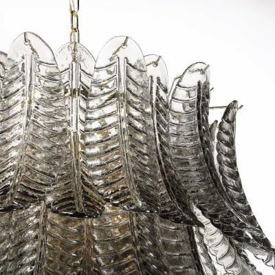 Modernist Hand Blown Smoked Gray Murano Glass 3 Tier Reeded Feather Chandelier