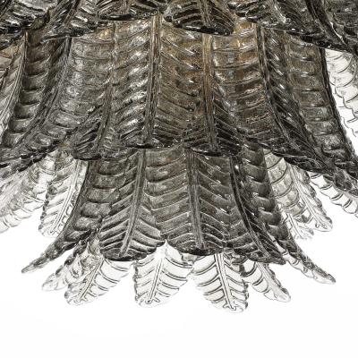 Modernist Hand Blown Smoked Gray Murano Glass 3 Tier Reeded Feather Chandelier