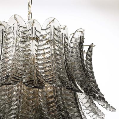 Modernist Hand Blown Smoked Gray Murano Glass 3 Tier Reeded Feather Chandelier