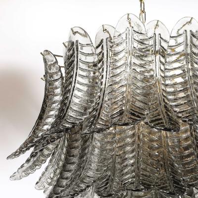 Modernist Hand Blown Smoked Gray Murano Glass 3 Tier Reeded Feather Chandelier