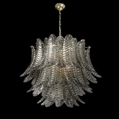 Modernist Hand Blown Smoked Gray Murano Glass 3 Tier Reeded Feather Chandelier