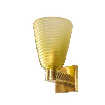 Modernist Hand Blown Smoked Peridot Hive Form Murano Glass Brass Sconces