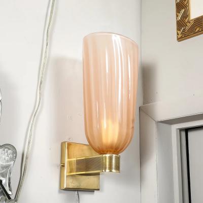 Modernist Hand Blown Smoked Rose Murano Fluted Glass Sconces with Brass Fittings