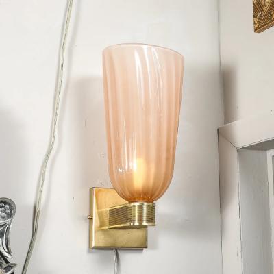Modernist Hand Blown Smoked Rose Murano Fluted Glass Sconces with Brass Fittings