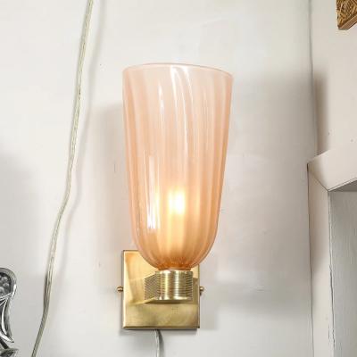 Modernist Hand Blown Smoked Rose Murano Fluted Glass Sconces with Brass Fittings