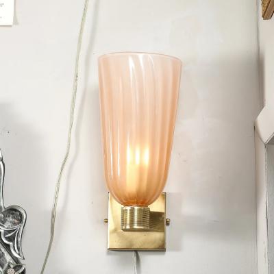 Modernist Hand Blown Smoked Rose Murano Fluted Glass Sconces with Brass Fittings