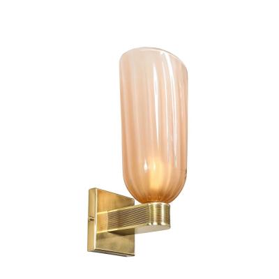 Modernist Hand Blown Smoked Rose Murano Fluted Glass Sconces with Brass Fittings