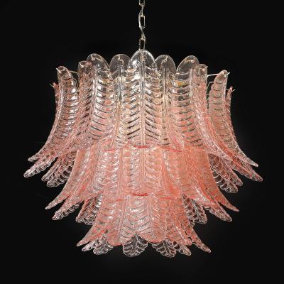 Modernist Hand Blown Smoked Rose Murano Glass 3 Tier Reeded Feather Chandelier