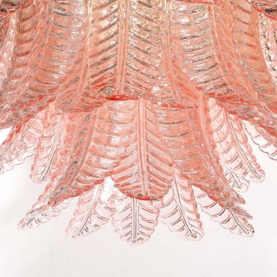 Modernist Hand Blown Smoked Rose Murano Glass 3 Tier Reeded Feather Chandelier