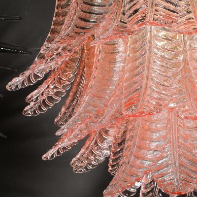 Modernist Hand Blown Smoked Rose Murano Glass 3 Tier Reeded Feather Chandelier