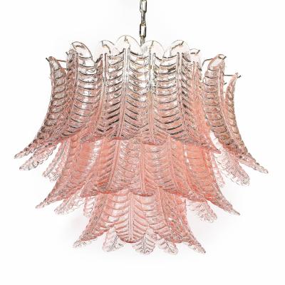 Modernist Hand Blown Smoked Rose Murano Glass 3 Tier Reeded Feather Chandelier