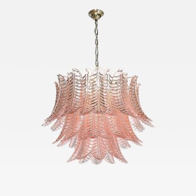 Modernist Hand Blown Smoked Rose Murano Glass 3 Tier Reeded Feather Chandelier