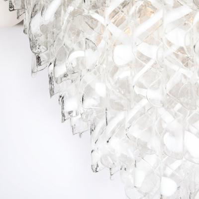Modernist Hand Blown White and Translucent Murano Glass Torciglioni Chandelier