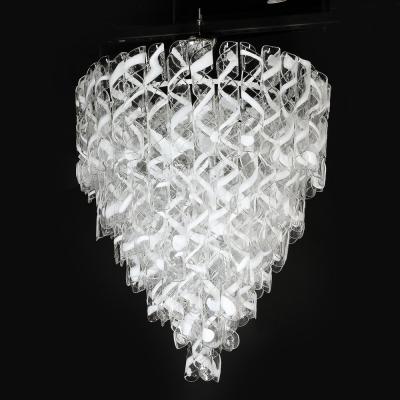 Modernist Hand Blown White and Translucent Murano Glass Torciglioni Chandelier