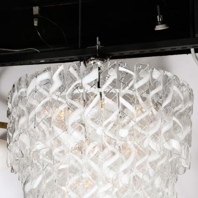 Modernist Hand Blown White and Translucent Murano Glass Torciglioni Chandelier