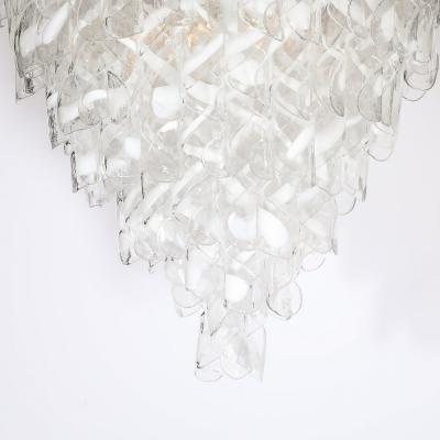 Modernist Hand Blown White and Translucent Murano Glass Torciglioni Chandelier